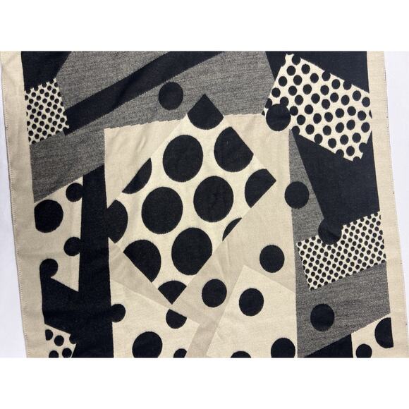 Scarf Black Tan Polka Dot Geometric Art Deco 78x25.5 Mod Retro - Picture 1 of 5